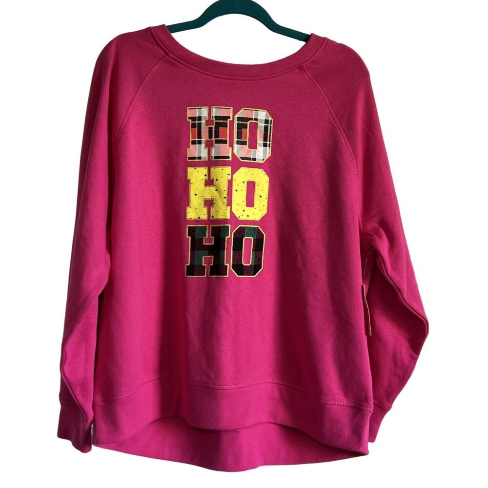 Style and Co Womens XL Pink Holiday Sweatshirt Ho Ho Ho Print Christmas NWT
